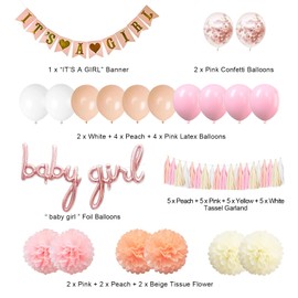 Baby Shower Decorations for Girl, It’s A Girl Baby Shower Banner, Baby Girl Baby Shower Gender Reveal Party Decorations Supplies Balloons