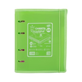 A5 STARPLAST 4 Ring Binders - 6 Colours, A5 Size, with Elastic Closure, Reinforced Edge, 150 Sheets 5 x 5 mm Colours + 5 Dividers - Green