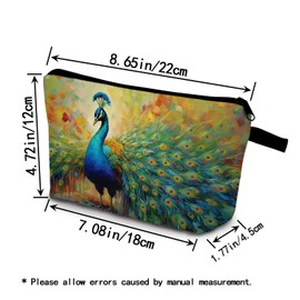 YULUENZE Peacock Gift Peacock Pattern Makeup Bag Cute Small Organizer Bag with Zipper Peacock Cosmetic Bag Birthday Gifts for Peacock Lovers Women Sisters Friends