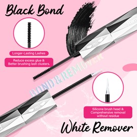 Lash Bond and Remover with Lash Tweezers 2 in 1 Cluster Lash Glue and Lash Remover for Lash Clusters Individual Lash Glue Super Strong Hold Long Time Fast Remove No Residue (Bond+Remover+Tweezers)