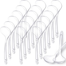 Meanplan 18 Pcs Large Plastic Serving Spoons Disposable Serving Spoons for Soup Big Heavy Duty Reusable Spoons for Party Catering Buffet Restaurant Dinner Soup (7.7 x 2.3 Inch,Clear)