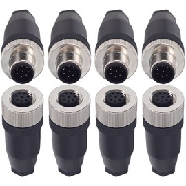 Lonlonty M12 8 Pin Male & Female Socket Panel Aviation Wire Connector,12mm Industrial Circular Connector, Outdoor Waterproof IP67,4 Sets