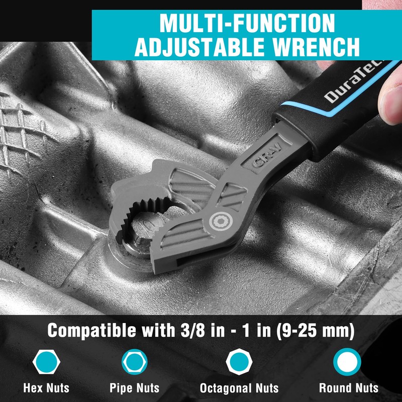DURATECH 8-Inch Self-Adjusting Wrench, Multifunctional Self-Locking Wrench, Adjustable Size 3/8"-1"(9-25mm),