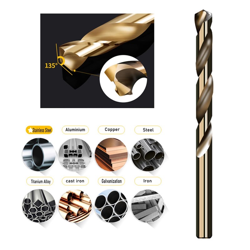 5pcs M35 HSS Gold Cobalt Jobber Drill Bit Set For