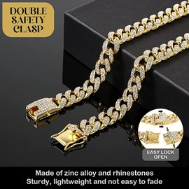 Dog Chain Diamond Cuban Collar Gold Metal Dog Chain Collar with Design Secure Buckle Pet Cuban Collar Jewelry Accessories for Small Medium Large Dogs Cats (8in, Gold)