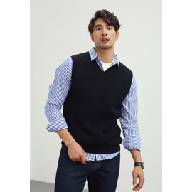 Men's V-Neck Sweater Vest | 50% Acrylic 30% Nylon 20% Wool Blend | Anti-Pilling & Anti-Static | Lightweight Thermal Sleeveless Pullover for Casual & Formal Outfits_Black_XX-Large