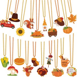 RattanView 100 Pcs Fall Necklaces thanksgiving beads fall beaded Necklaces with Pumpkins Maple Leaf Turkey for Autumn Harvest Theme,Thanksgiving Party Favors, Autumn Decoration