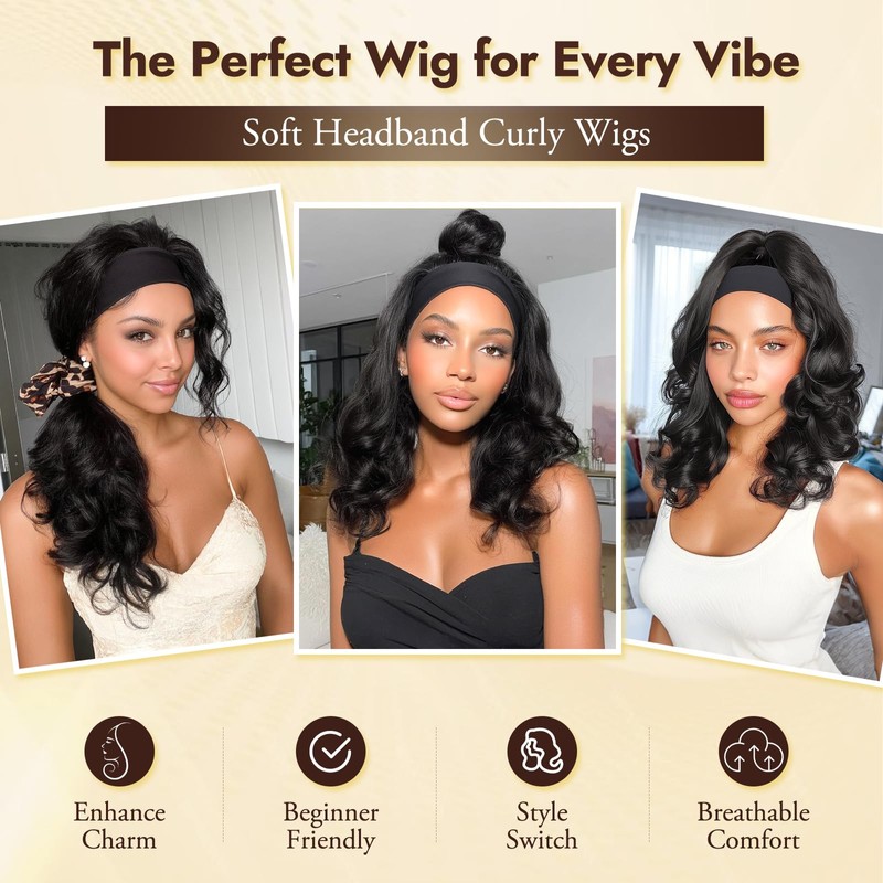 Loose Wave Curly Headband Wig for Black Women 15 Inch