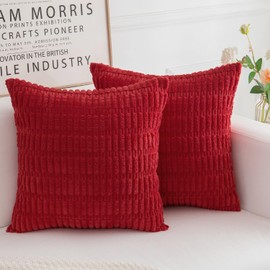 HERAYLI Corduroy Decorative Throw Pillow Covers, Boho Stripe Soft Square Cushion Case Home Decor for Living Room Couch Bed Sofa, Set of 2 Pack, Red, 20x20 Inch