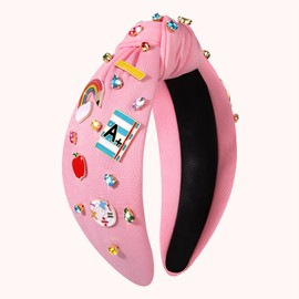 NVENF Teacher Headband - Crystal Pearl Knotted Hairband for Women - Back To School Accessories Outfits - Pencil Headband with Rhinestone, Beads and Pearls - Teacher Appreciation Gifts (Style N)