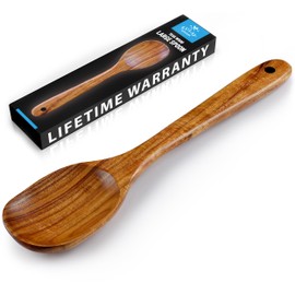 Zulay Kitchen Premium Large Teak Wooden Spoon For Cooking - Durable Wooden Cooking Utensil, Perfect Wooden Kitchen Utensil Set Addition, Smooth Finish Natural Teak Spoon, Non-Stick Wooden Spoon