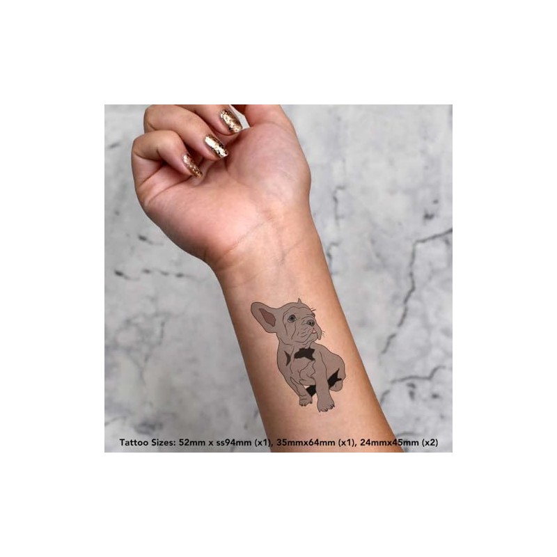 Azeeda 4 x 'Grauer französischer Bulldoggenwelpe' Temporäre Tattoos - Wasserfest,