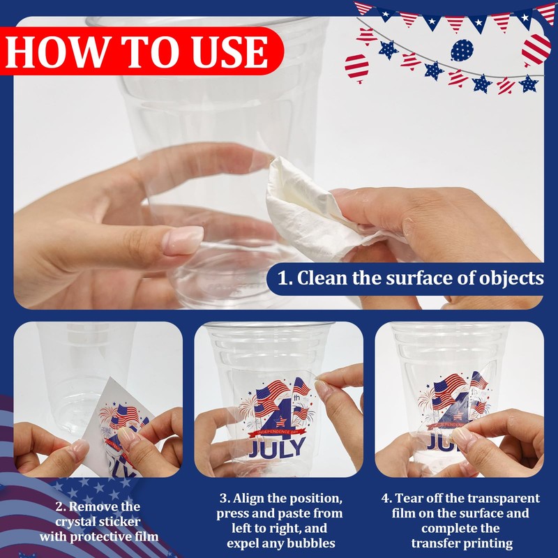 100 Sets 4th of July Party Cups with Lids and