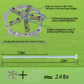 Ahiller Dog Tie-Out Stake and Anchor - Heavy Duty Pet Stake with Cushion Spring and Stress Relief Design for Outdoor Use