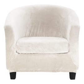 Byforphye Club Chair Cover, 2-Piece Set Tub Chair Covers with Cushion Cover Stretch Velvet Armchair Covers Soft Round Barrel Chair Covers for Living Room Bar Counter Club (Velvet-Beige)