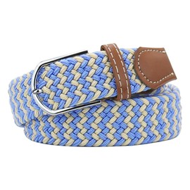 Huyfhksd Mixed Color Woven Stretch Braided Belts for Men and Women Fashion Elastic Belts, S, Beige Blue