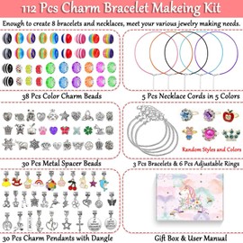 Girls Toys Charm Bracelet Making Kit, Jewellery Making Kit with Rings Beads Charms Bracelets & Necklace String, DIY Crafts Supplies Kits, Jewelry Gifts Set for 6 7 8 9 10 11 12 Year Old Girls Teens Kids (with Gift Box)
