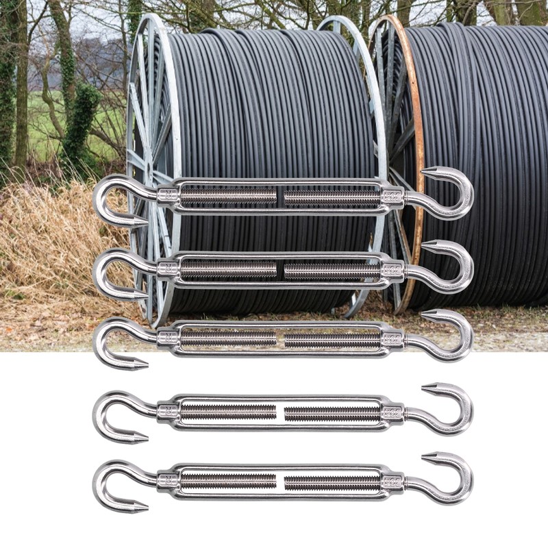5Pcs Turnbuckle Hook and Hook Wire Rope Tension 304 Stainless