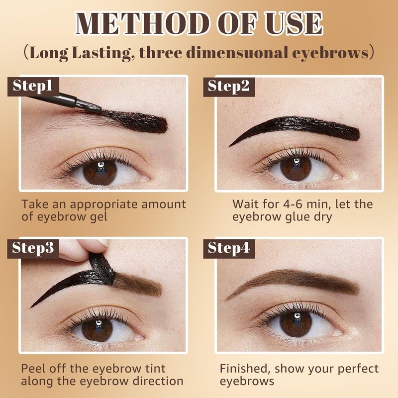 Eyebrow Gel Easy Peel Off Brow Gel Transfer-Proof Dark Brown