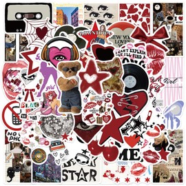 NICECONE 50 Pcs Aesthetic Downtown Girls Stickers, Red and Black Y2K Vinyl Waterproof Trendy Stickers for Girls Teens Grunge Vinyl Decals for Water Bottle Laptop Skateboard Journal (Downtown Red)