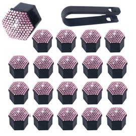 Diamall 20 PCS Bling Crystal Wheel Lug Nut Covers, 17mm Hexagonal Wheel Bolt Nut Caps Covers with Removal Tool, Wear-Resistant Tire Nut Cover, Car Exterior Bling Accessories for Girls Womens (Pink)