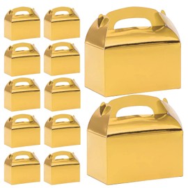 JJQHYC Pack of 12 Gold Cardboard Boxes Cardboard Gift Box with Lid and Handle Gift Box for Children's Birthdays Christmas Weddings