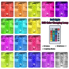 VoMii Crystal Lamp Touch, RGB 16 Colors Changing Night Light with Remote, Crystal Table Lamp Bedside Lamp, Rose Wave Diamond Night Light, Ambient Lighting for Bedroom/Game Room/Dinning Room