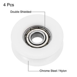 sourcing map U Groove Guide Pulley Rail Ball Bearings 6x27x9mm Double Metal Shielded (GCr15) Chrome Steel Bearings Roller Guide Wheel 4pcs