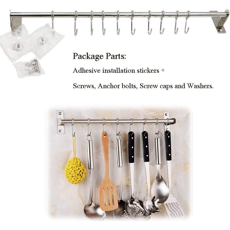 Kitchen Sliding Hooks, Stainless Steel Hanging Rack Rail Organize Kitchen
