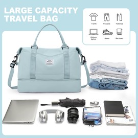 HPLQQ Weekender Travel Bag Women's Sports Bag Ryanair & Easyjet Hand Luggage Bag Hospital Bag Travel Duffle Bag Swimming Bag Training Bag with Shoe Compartment for Aeroplane Travel, H5-Light Blue