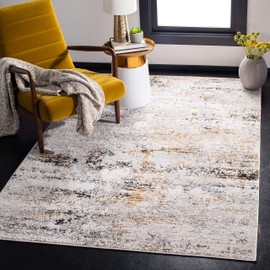 SAFAVIEH Amalfi Collection Accent Rug - 3' x 5', Creme & Gold, Modern Abstract Distressed Design, Non-Shedding & Easy Care, Ideal for High Traffic Areas in Entryway, Living Room, Bedroom (AMF572A)