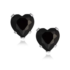 4MM Heart Cut CZ Birthstone Stud Earrings/Ear Studs for Women - 925 Sterling Silver - Black