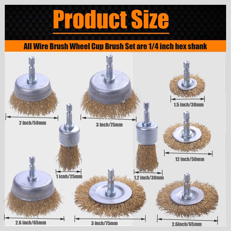 WENORA Wire Brush for Drill, 9 Pcs Brass Wire Wheel