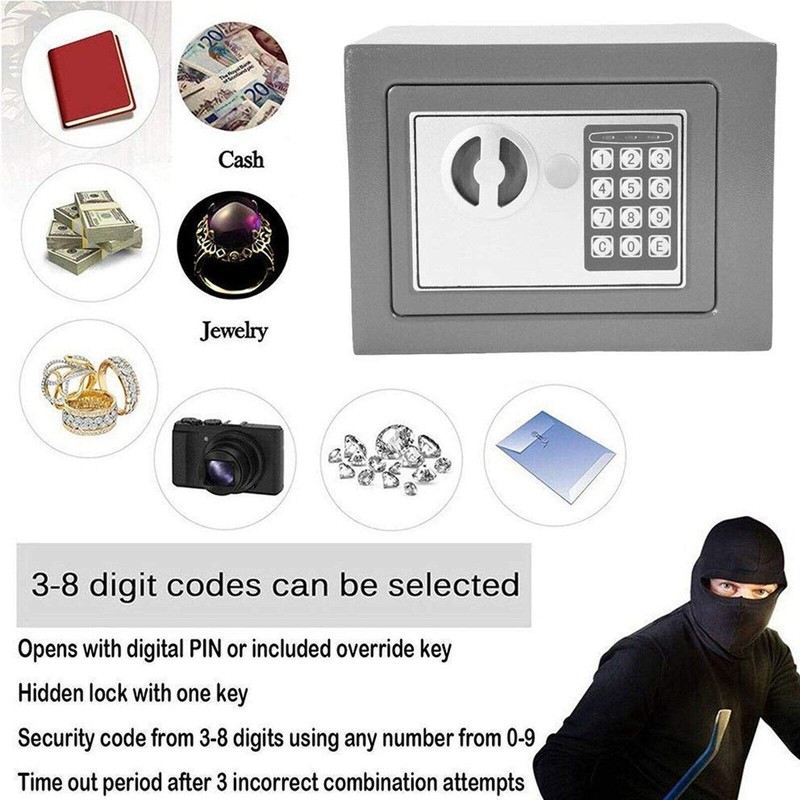 Lucn Electronic Safe Box Password Case 4.6L Grey Steel Digital/Key