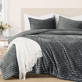Geniospin Fleece Queen Comforter Set, Soft Fuzzy Queen Bedding Sets, 3-Pieces Grayish Blue Comforter Set for All Season, Warm Fluffy Comforter with 2 Pillow Cases