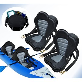 Pactrade Marine Adjustable Straps Black Gray Extra Padded Deluxe Kayak Seat Detachable Storage Backpack Bag Canoe Backrest Support Cushion Sit On Top Fishing Brass Clips Canoeing Kayaking Rafting (2)
