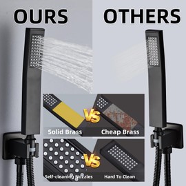 Arsuonta Bathroom Square Handheld Shower Head Matte Black with Wall Connector Shower Holder, Stainless Steel Hose, Towel Rack and Hand Held Showerheads Set