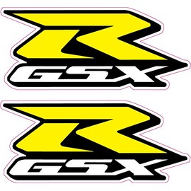 2X GSXR Suzuki Motorcycle Stickers-Yellow 'R'-Decals Quality Printed Vinyl Label