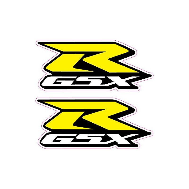 2X GSXR Suzuki Motorcycle Stickers-Yellow 'R'-Decals Quality Printed Vinyl Label
