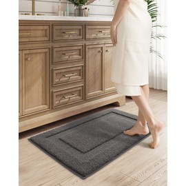 LUMI Bathroom Rug, 24"x43" Soft Absorbent Bath Mat, Non-Slip Rubber Backing, Machine Washable Bath Rug for Shower, Bathtub, Bathroom Floor, Dark Grey