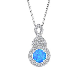 Aprila 6mm Round Cut Blue Created Fire Opal Necklace 925 Sterling Silver Infinity Pendant with Chain with 5A Cubic Zirconia Jewelry for Women