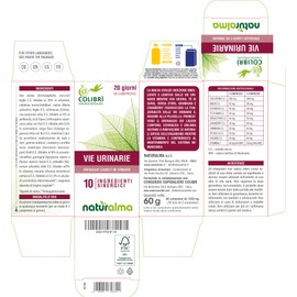 Urinary Tract Naturalma - Consorzio Colibrì 60 Tablets of 1000 mg | Bearberry, Wild Mallow, Sun Hat, Java Tea, Golden Rod, Cranberry, Hawkweed, Cat's Claw, Vitamin C, Dietary Supplement