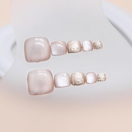 LUYING Nail Tips, Set of 24, Nail Seals, Feet, False Nails, Thumbs, Reusable, Easy, Wedding, Coming-of-Age Ceremony, Cute, Popular, Bride Nails, Glossy, Women's Gift