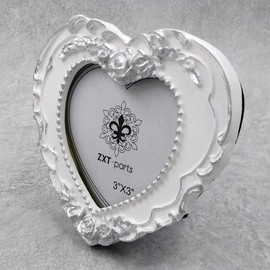 ZXT-parts 3x3 Picture Frame Heart White & Silver Edge Frame. Resin Handmade Photo Frame. Glass Panel. Black Suede Cover.European Style Suitable for Wall or Desktop.