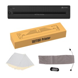 Kit de Impresora de Plantillas de Tatuajes, Máquina de Transferencia de Tatuajes Inalámbrica, Copiadora Térmica Portátil para Tatuajes con 10 Piezas de Papel para Tatuajes (Negro)
