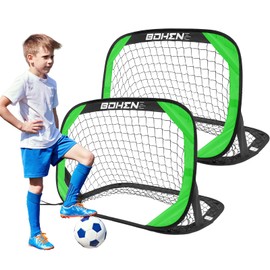 BOHEN 3.3x2.2ft Pop Up Portable Soccer Goal for Kids Outdoor Soccer Net for Backyard Set of 2(Green)
