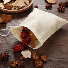 OOTSR 20 Pack Cotton Drawstring Bags 20x25cm Reusable Drawstring Bags Soup Bag Coffee Tea Brewing Bag Soup Sauce Muslin Bags for Home Kitchen (20x25cm)