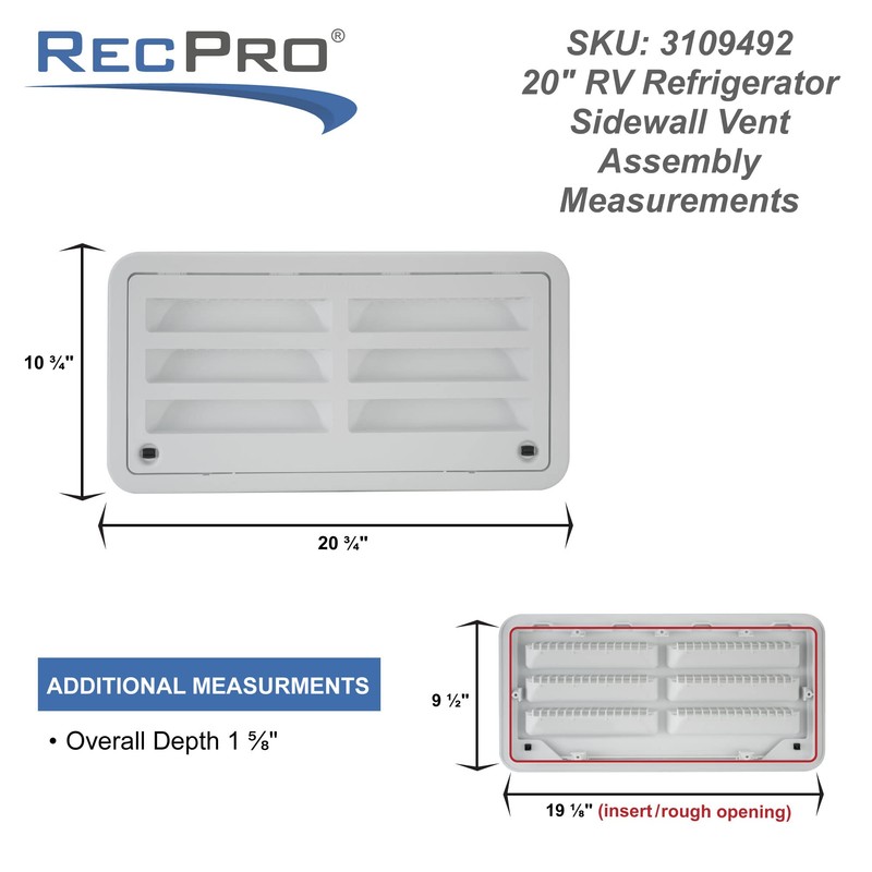 RecPro RV 20" Compatible with Dometic Refrigerator Side Wall Vent