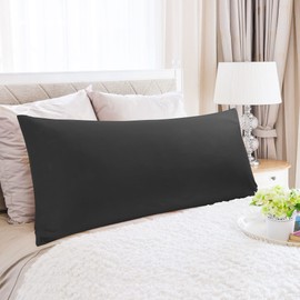 PiccoCasa Body Pillow Cover Egyptian Cotton Bolster Pillow Cases - 300 Thread Count Super Soft and Breathable Long Body Pillowcase with Zipper Closure Black 20"x48"/ 4ft
