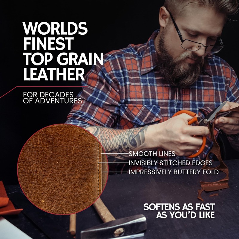 BULL GUARD Best Leather Men's RFID Trifold Wallet With ID